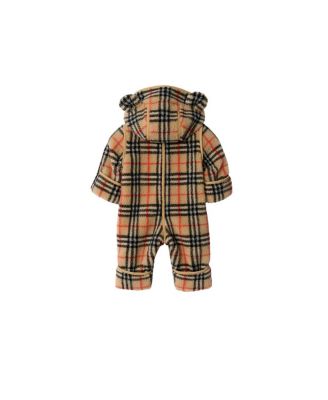 Unisex Check Fleece Hooded Jumpsuit - Baby
