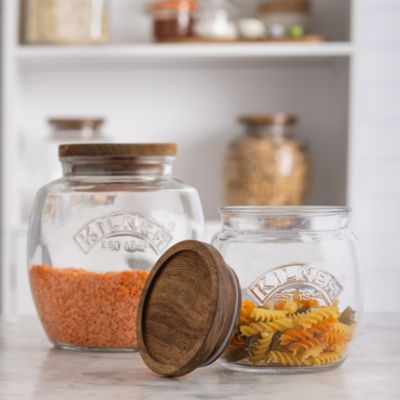 Storage Jars with Wooden Lids, Set of 2