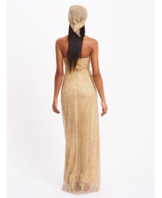 Ada Rhinestone Embellished Strapless Gown with Head Scarf