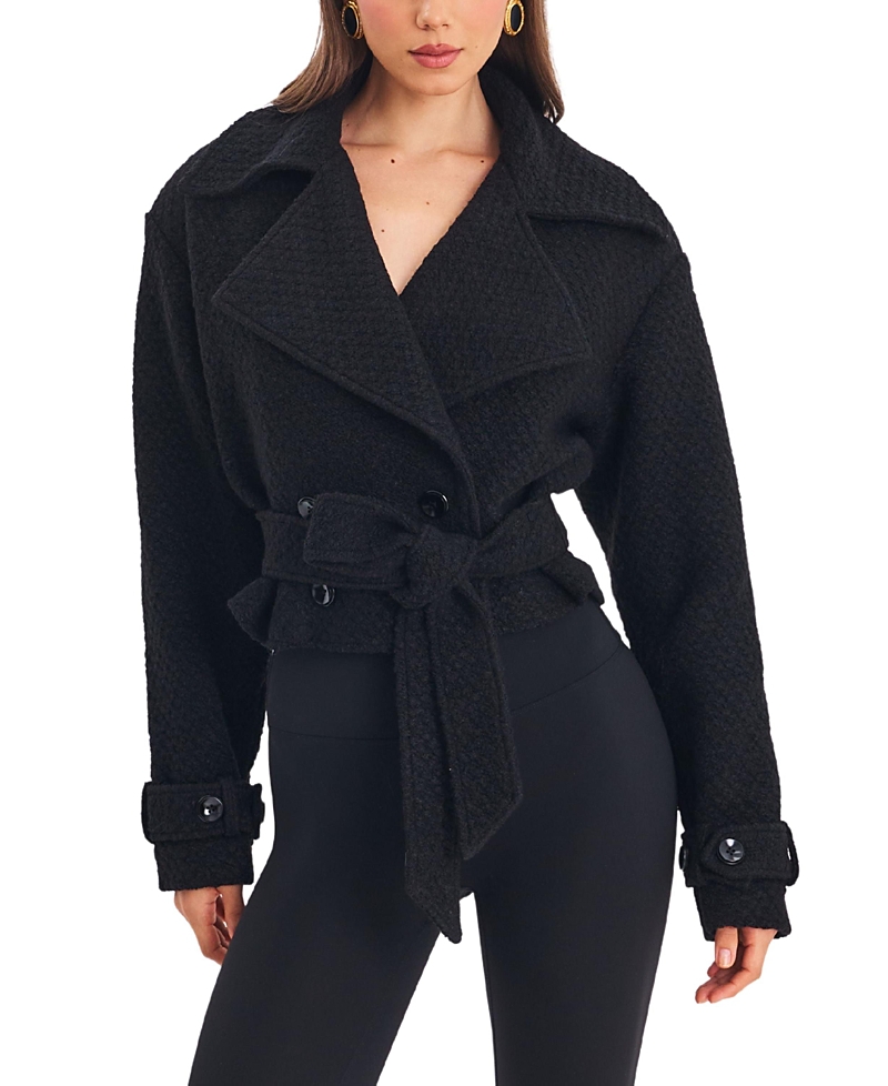 Miss Circle Dara Wool Blend Cropped Double-breasted Belted Coat In Black