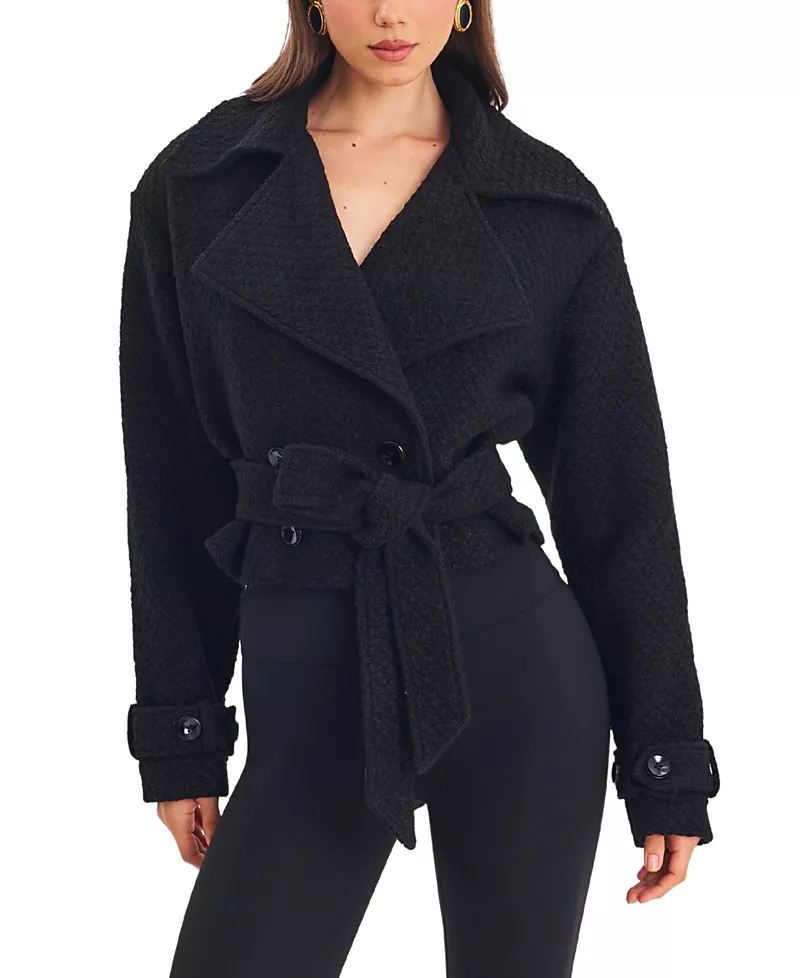 Miss Circle Dara Wool Blend Cropped Double-Breasted Belted Coat
