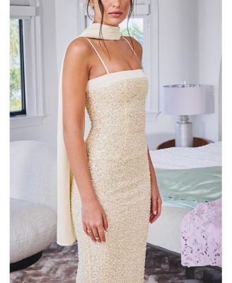  Raizell Beaded Sequin Bodycon Gown with Scarf