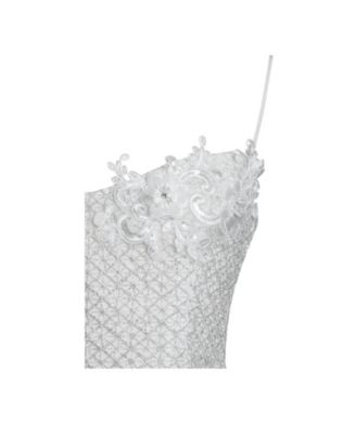  Fabiola Lace Trim Net Top Mini Flare Chiffon Dress