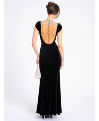  Rachael Velvet Faux Pearl Embellished Gown