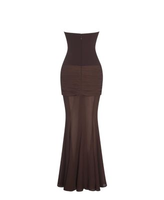 Giovana Sweetheart Draped Mesh Mermaid Maxi Dress