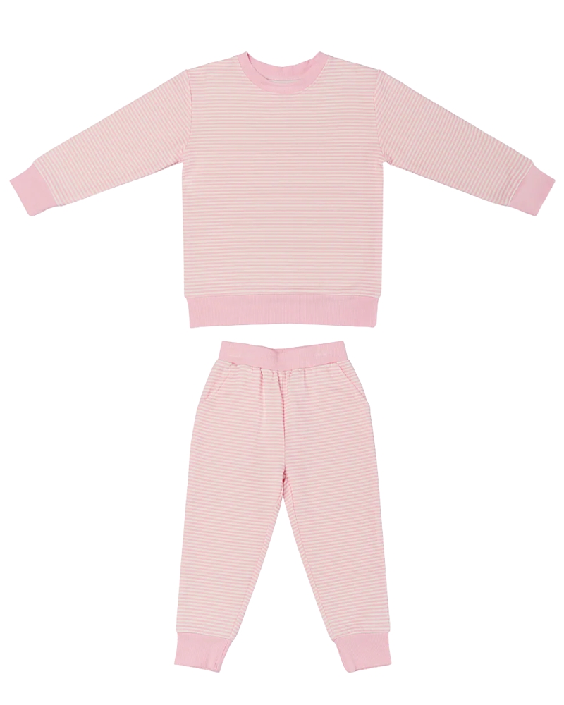 Motette Girls' Peony Stripe Little Lounger Bamboo Sweatsuit - Baby, Little Kid