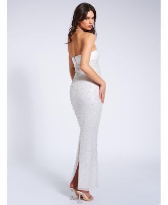 Lainey Satin Sequin Beaded Maxi Evening Dress