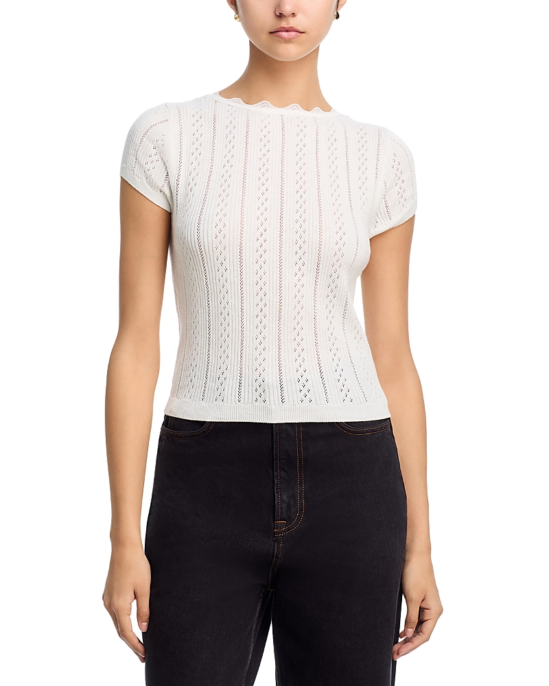 Aqua x Wuthering Heights Pointelle Knit Satin Bow Top - Exclusive