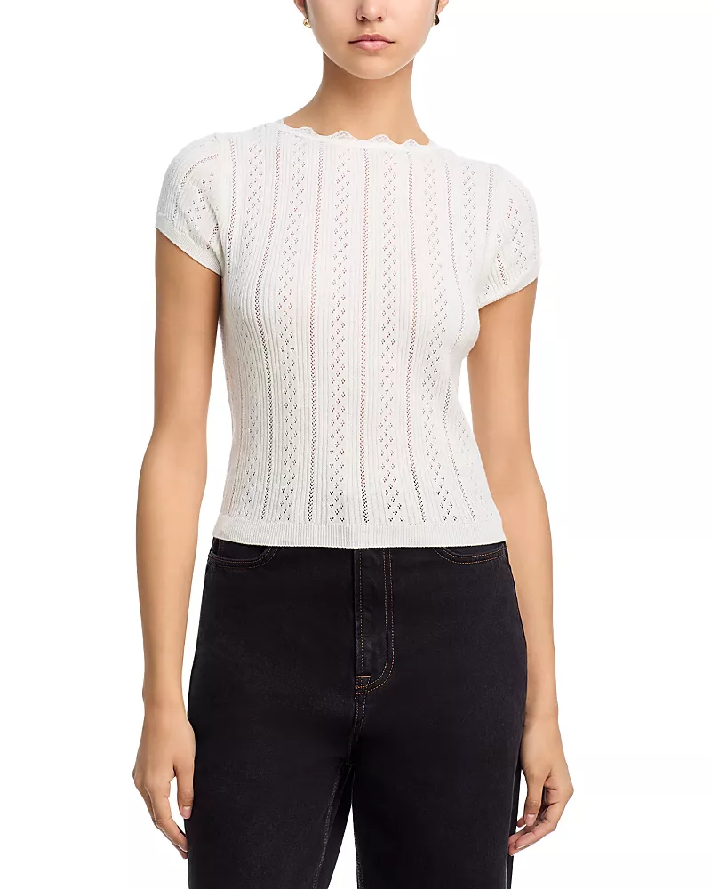 Aqua x Wuthering Heights Pointelle Knit Satin Bow Top - Exclusive