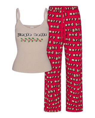 Pointelle Cropped Camisole & Waffle Knit Pants Pajama Set