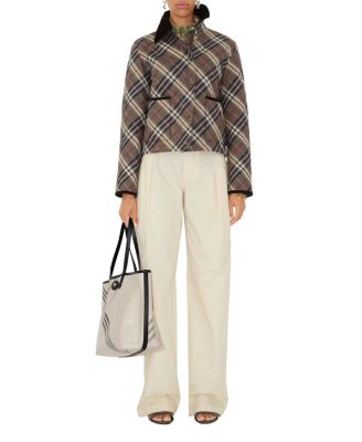 Cropped Check Quilted Cotton Jacket