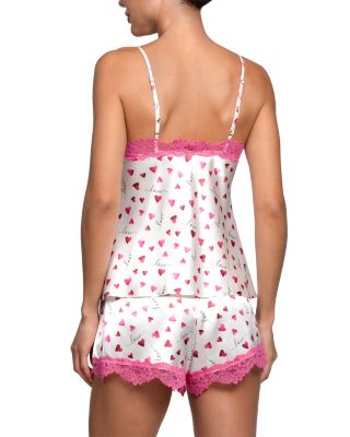 Stretch Satin Novelty Heart Shortie Cami Short Pajama Set