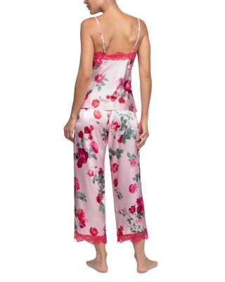 Stretch Satin Pretty Rose Cami Pant Pajama Set