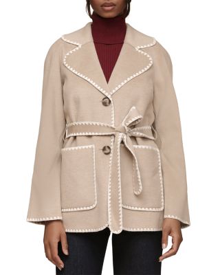 Belted Jacket With Crochet Trim