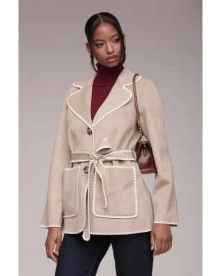 Belted Jacket With Crochet Trim