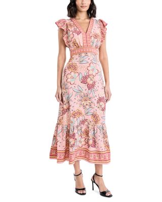 V Neck Flutter Sleeve Dress