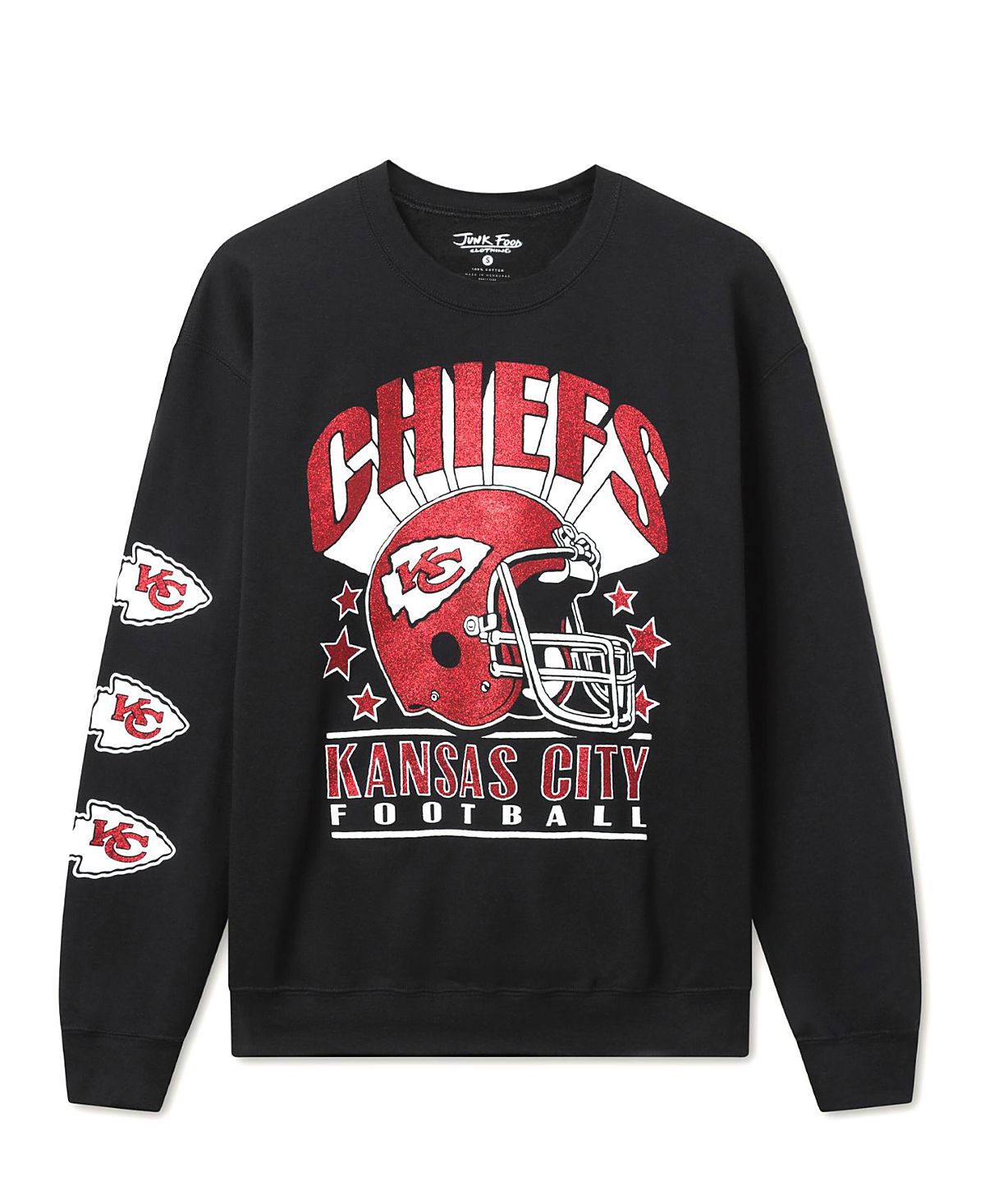 Junk Food Clothing Unisex Nfl Kansas City Chiefs Glitter Helmet Flea Market Crew Fleece