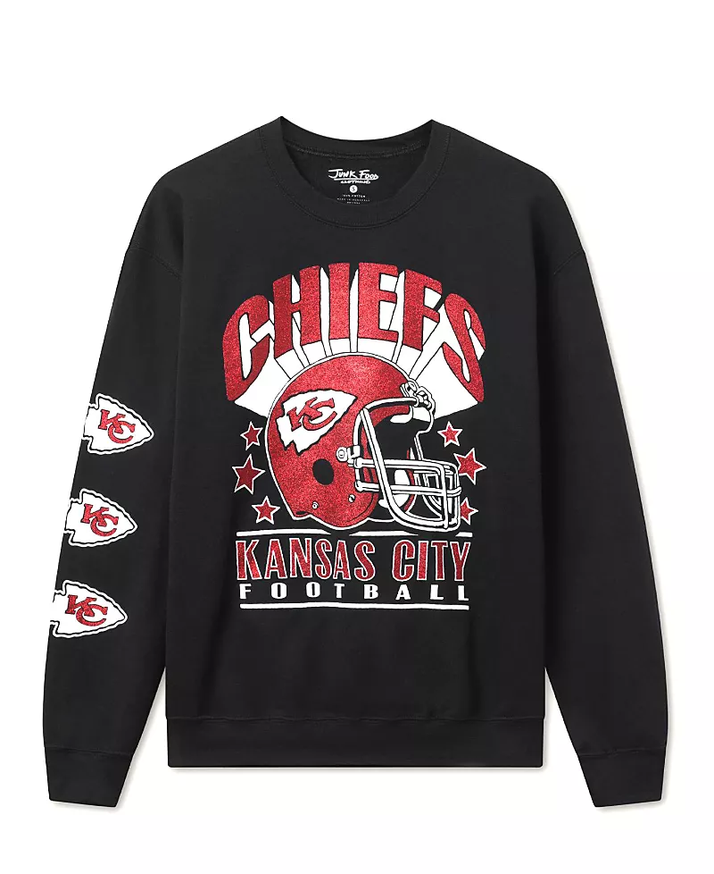 Junk Food Clothing Unisex Nfl Kansas City Chiefs Glitter Helmet Flea Market Crew Fleece