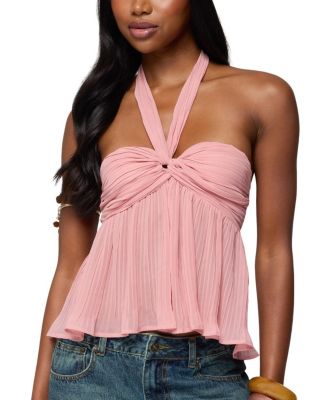 Pleated Chiffon Babydoll Halter Top