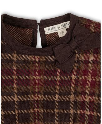  Girls' Organic Long Sleeve Bow Detail Intarsia Sweater Dress - Little Kid, Big Kid