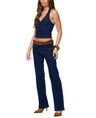 Jemima Contrast Stitch Denim Halter Top