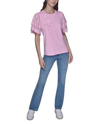 Floral Knit Flutter Sleeve Top