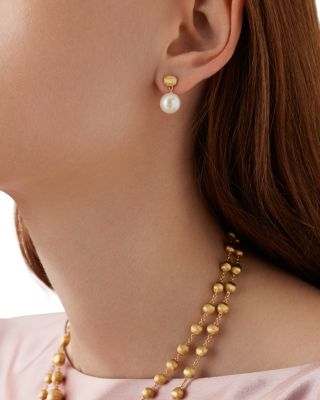 18 K Yellow Gold and Cultured Freshwater Pearl Drop Earrings