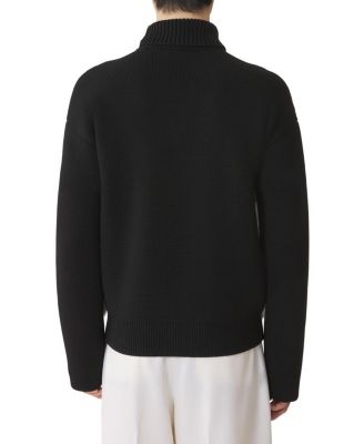  Wool and Leather Intarsia Turtleneck Sweater