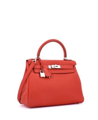 Kelly 28 Handbag Red Togo with Palladium Hardware