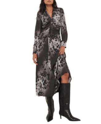  Women's Floral Print Midi Dress with a Collar