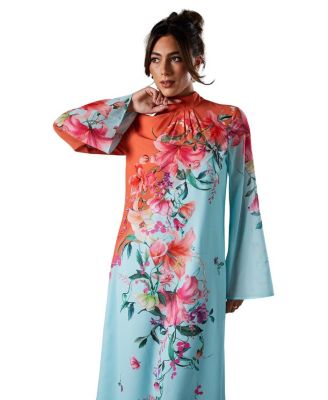  Printed Tie Back Column Maxi Dress