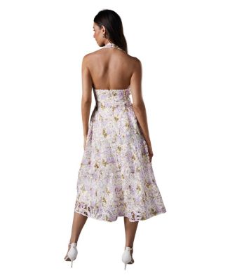  Printed Lace Halter Neck Midi Dress