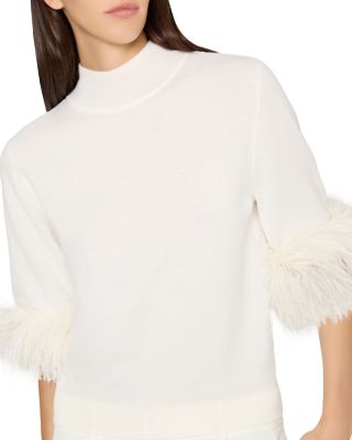 Feather Cuff Short Sleeve Sweater