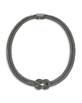 Dark Sterling Silver Love Knot Double Strand Necklace, 14"