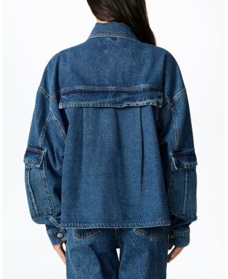  Multi Pocket Denim Jacket in Medium Blue