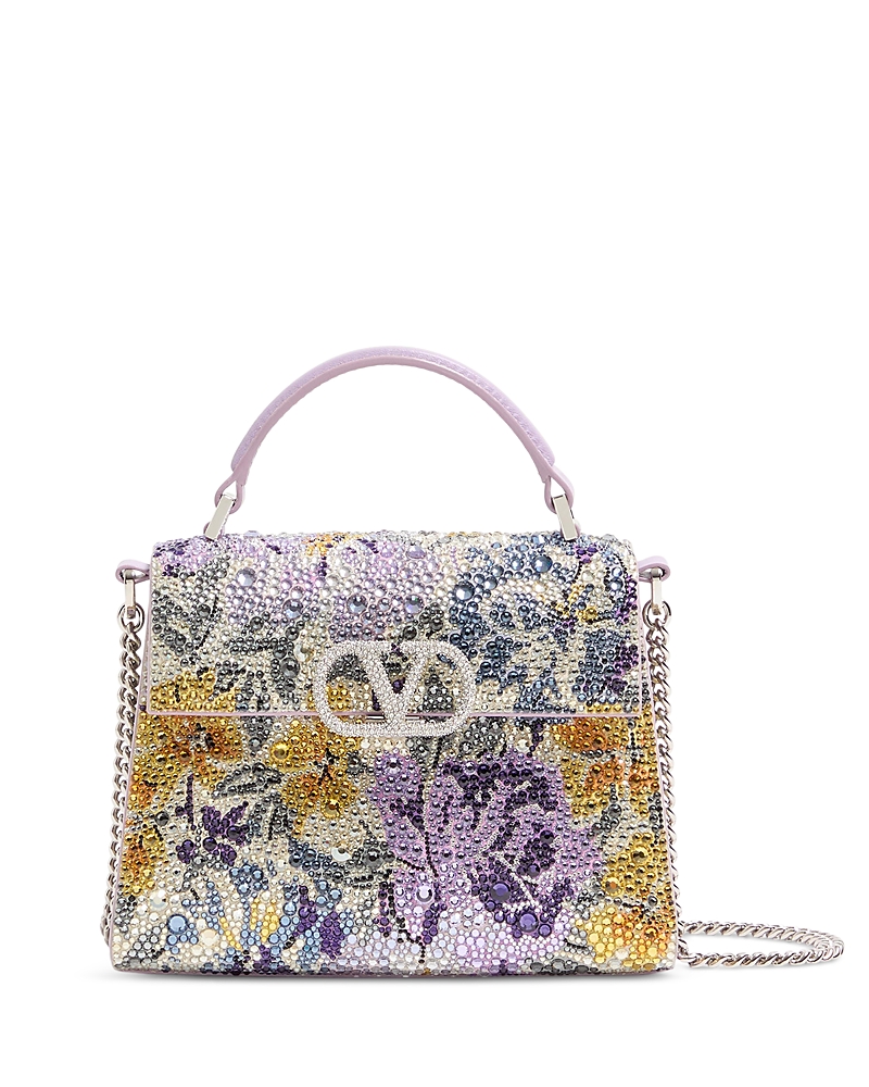 Valentino Garavani Mini VLogo Floral Crystal Top Handle Bag