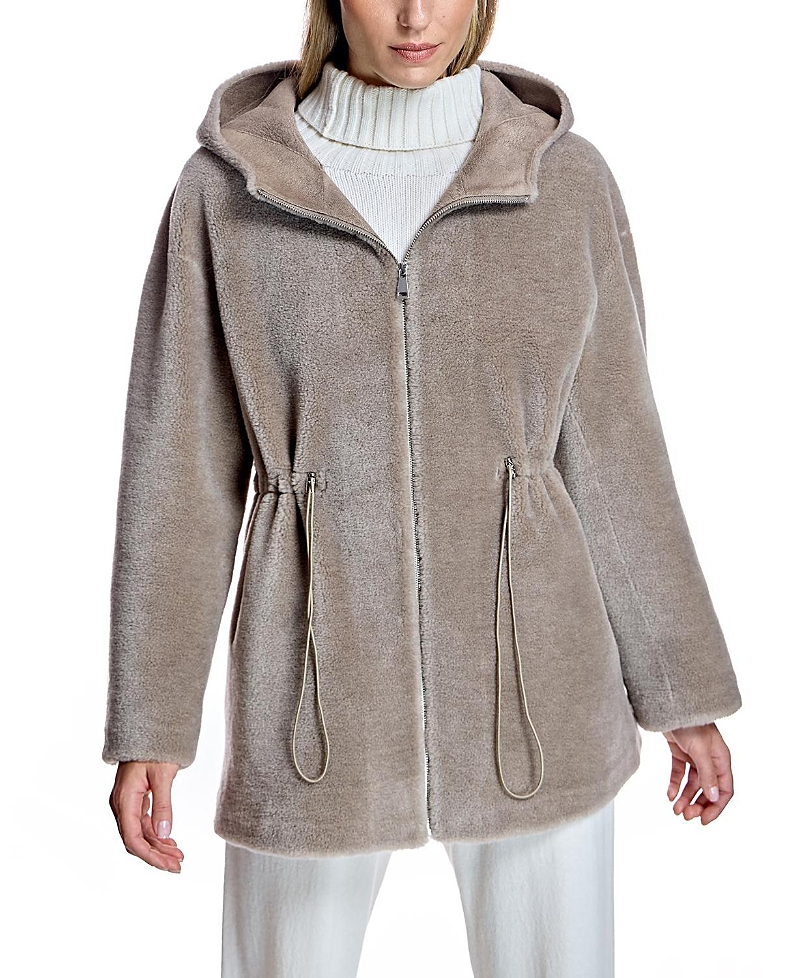 Maximilian Hooded Lambswool Jacket In Brown