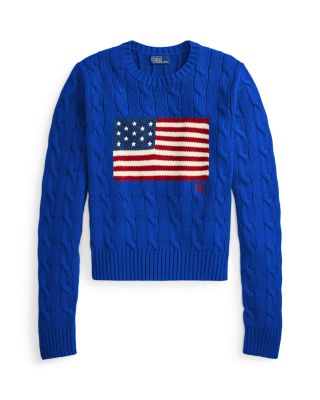 Flag Cable Knit Cropped Sweater