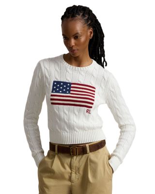 Flag Cable Knit Cropped Sweater