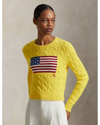 Flag Cable Knit Cropped Sweater