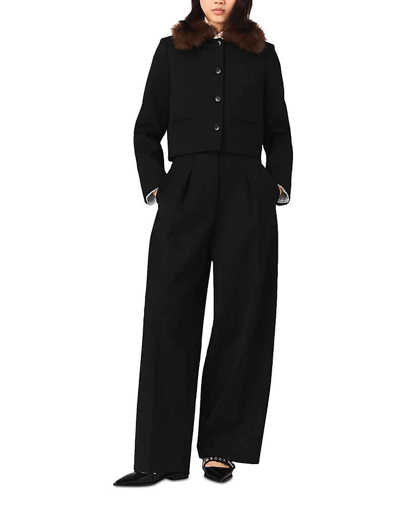 Maje Short Jacket with Removable Faux Fur Collar
