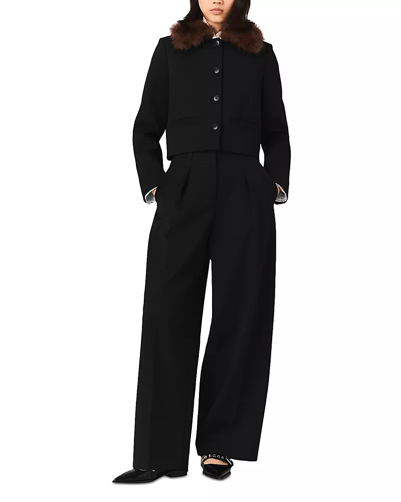 Maje Short Jacket with Removable Faux Fur Collar