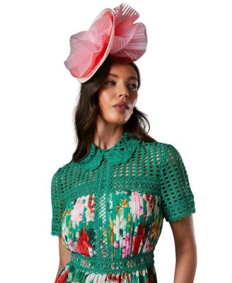 Lisa Tan Lace Pleated Printed Midi Dress