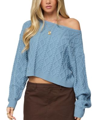 Oversized Off Shoulder Cable Knit Sweater
