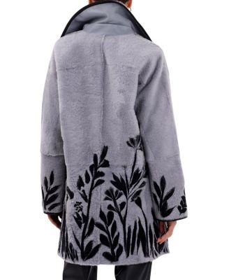 Reversible Shearling Coat With Floral Embroidery