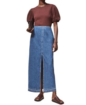 Denim Split Front Maxi Skirt