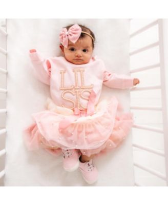 Girls' Lil Sis Faux Pearl Patch Long Sleeve Romper - Baby