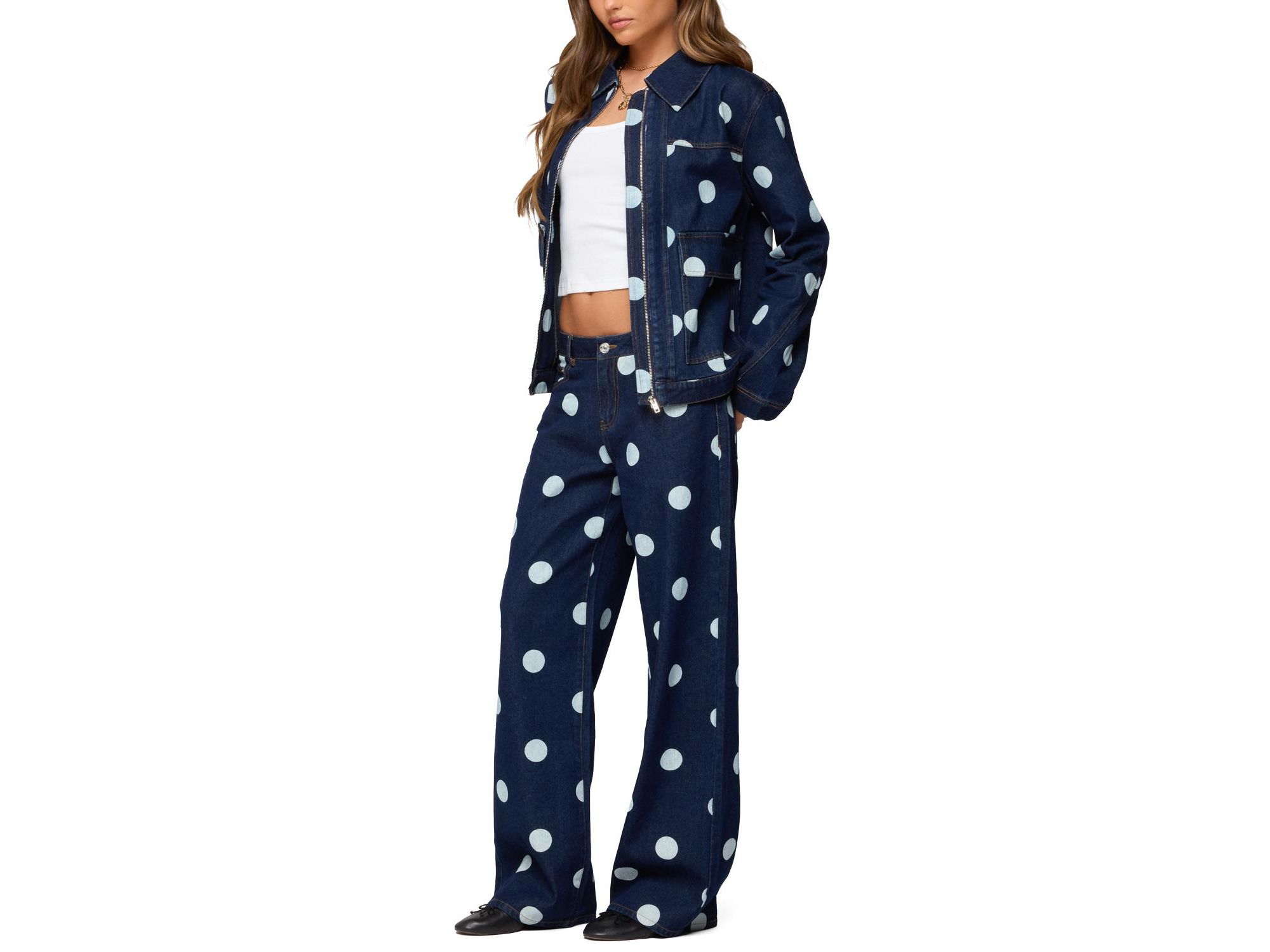 Leyah Polka Dot Oversized Denim Jacket — Image 3
