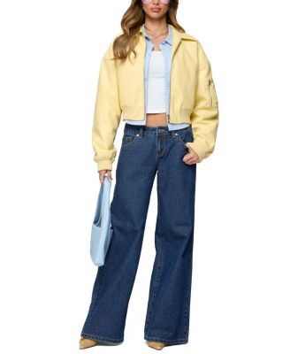 Zayna Cropped Faux Leather Bomber Jacket