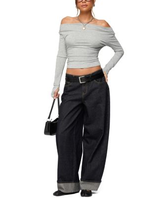 Milane Ruched Off Shoulder Ribbed Top